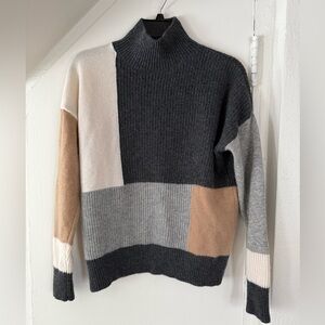 The Cashmere Project 100%Cashmere Color Blocked Mock Neck Sweater Size M